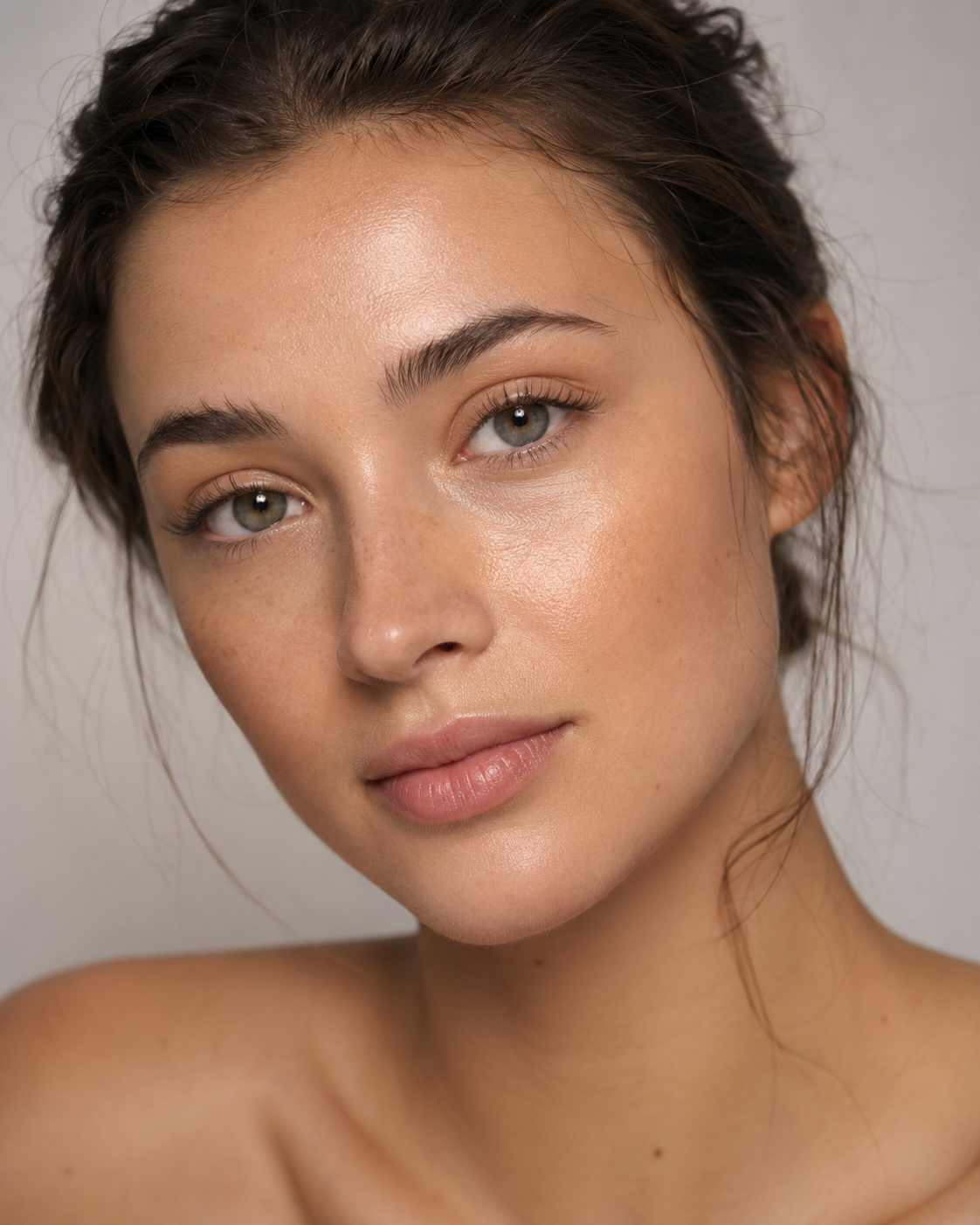 Editorial portrait illustrating skin hydration assessment